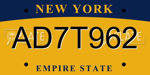 AD7T962 New York License Plate