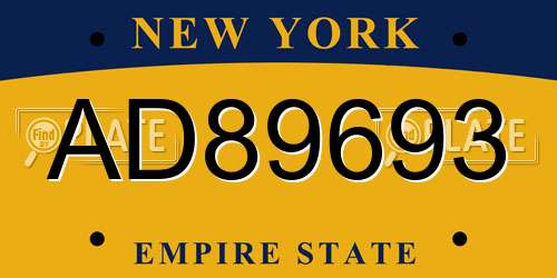 AD89693 New York License Plate