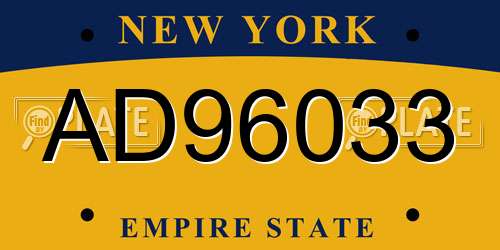 AD96033 New York License Plate