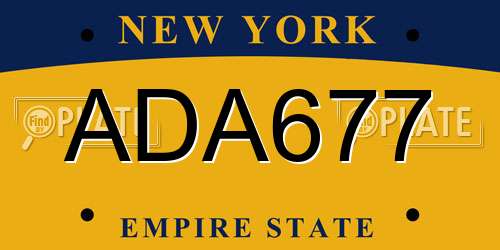 ADA677 New York License Plate