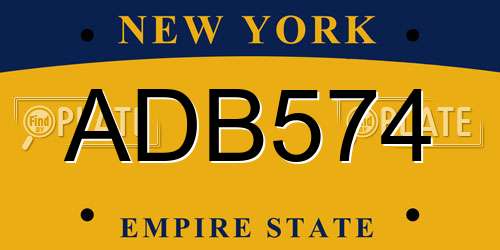 ADB574 New York License Plate