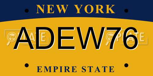 ADEW76 New York License Plate