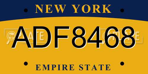 ADF8468 New York License Plate