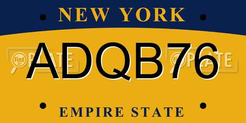 ADQB76 New York License Plate