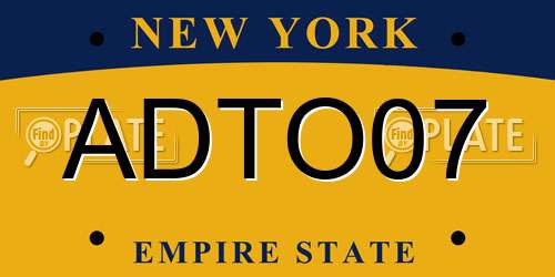 ADTO07 New York License Plate