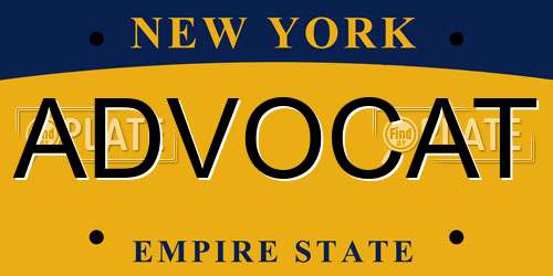 ADVOCAT New York License Plate
