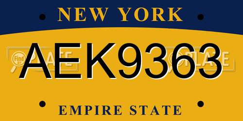 AEK9363 New York License Plate