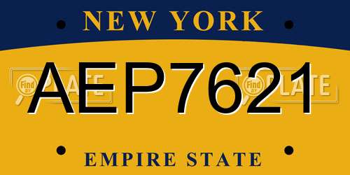 AEP7621 New York License Plate