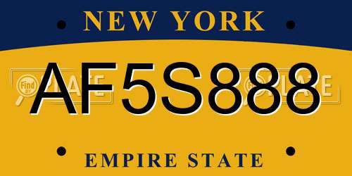 AF5S888 New York License Plate