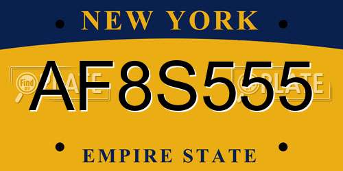 AF8S555 New York License Plate