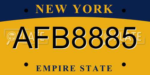 AFB8885 New York License Plate