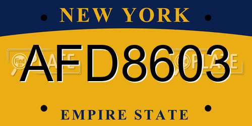 AFD8603 New York License Plate