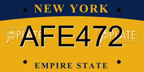 AFE472 New York License Plate
