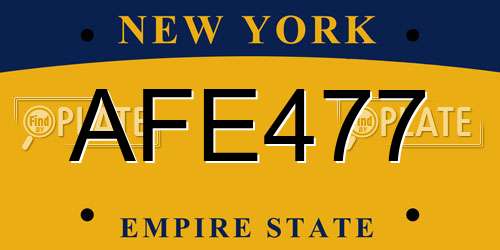 AFE477 New York License Plate