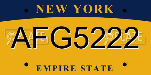 AFG5222 New York License Plate