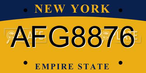 AFG8876 New York License Plate
