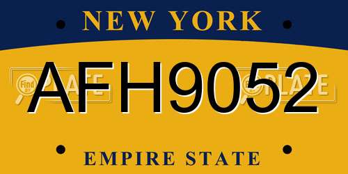 AFH9052 New York License Plate