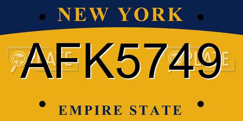 AFK5749 New York License Plate