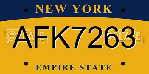 AFK7263 New York License Plate