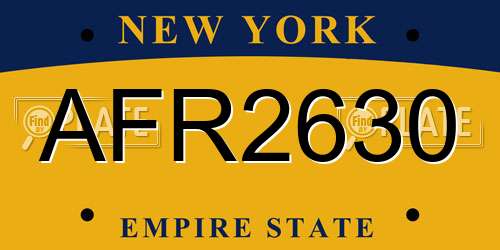 AFR2630 New York License Plate