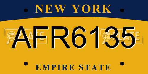 AFR6135 New York License Plate