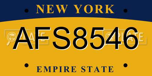 AFS8546 New York License Plate