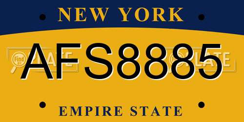 AFS8885 New York License Plate