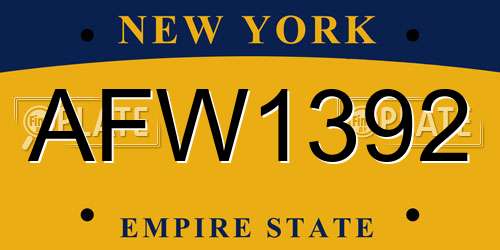 AFW1392 New York License Plate