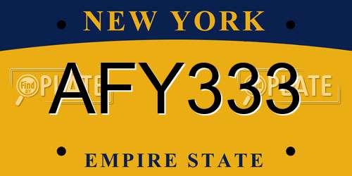 AFY333 New York License Plate