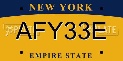 AFY33E New York License Plate