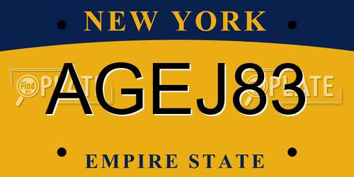 AGEJ83 New York License Plate