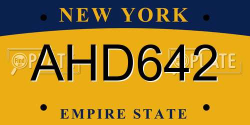 AHD642 New York License Plate