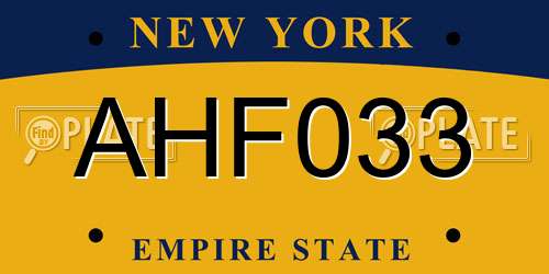 AHF033 New York License Plate