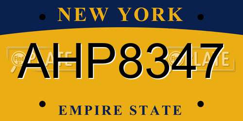 AHP8347 New York License Plate