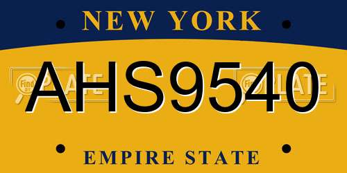AHS9540 New York License Plate