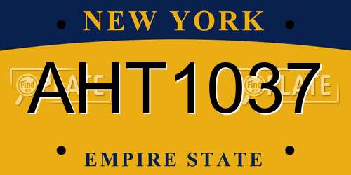AHT1037 New York License Plate