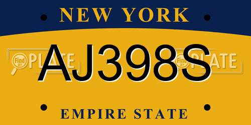 AJ398S New York License Plate