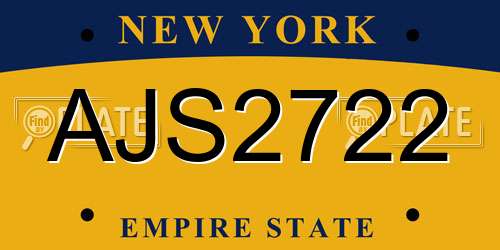 AJS2722 New York License Plate