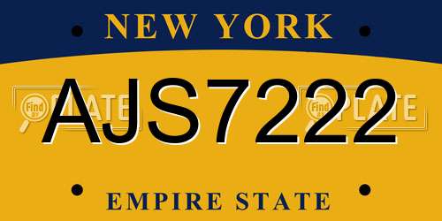 AJS7222 New York License Plate