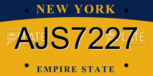 AJS7227 New York License Plate