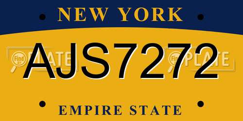 AJS7272 New York License Plate