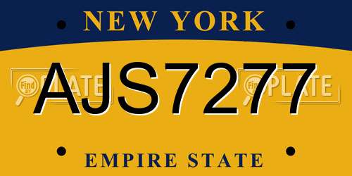 AJS7277 New York License Plate