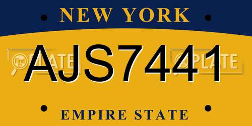 AJS7441 New York License Plate