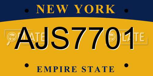 AJS7701 New York License Plate