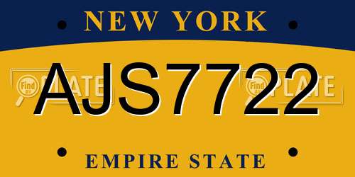 AJS7722 New York License Plate