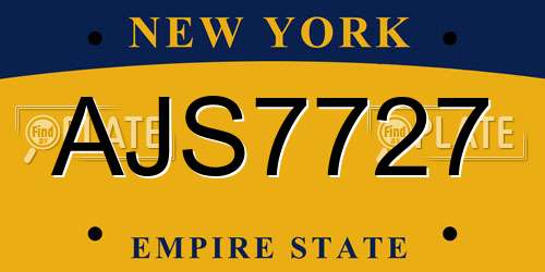 AJS7727 New York License Plate