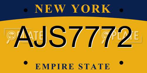 AJS7772 New York License Plate