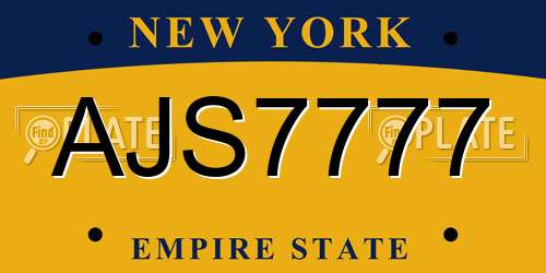 AJS7777 New York License Plate