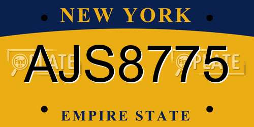 AJS8775 New York License Plate