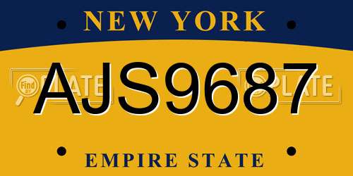 AJS9687 New York License Plate